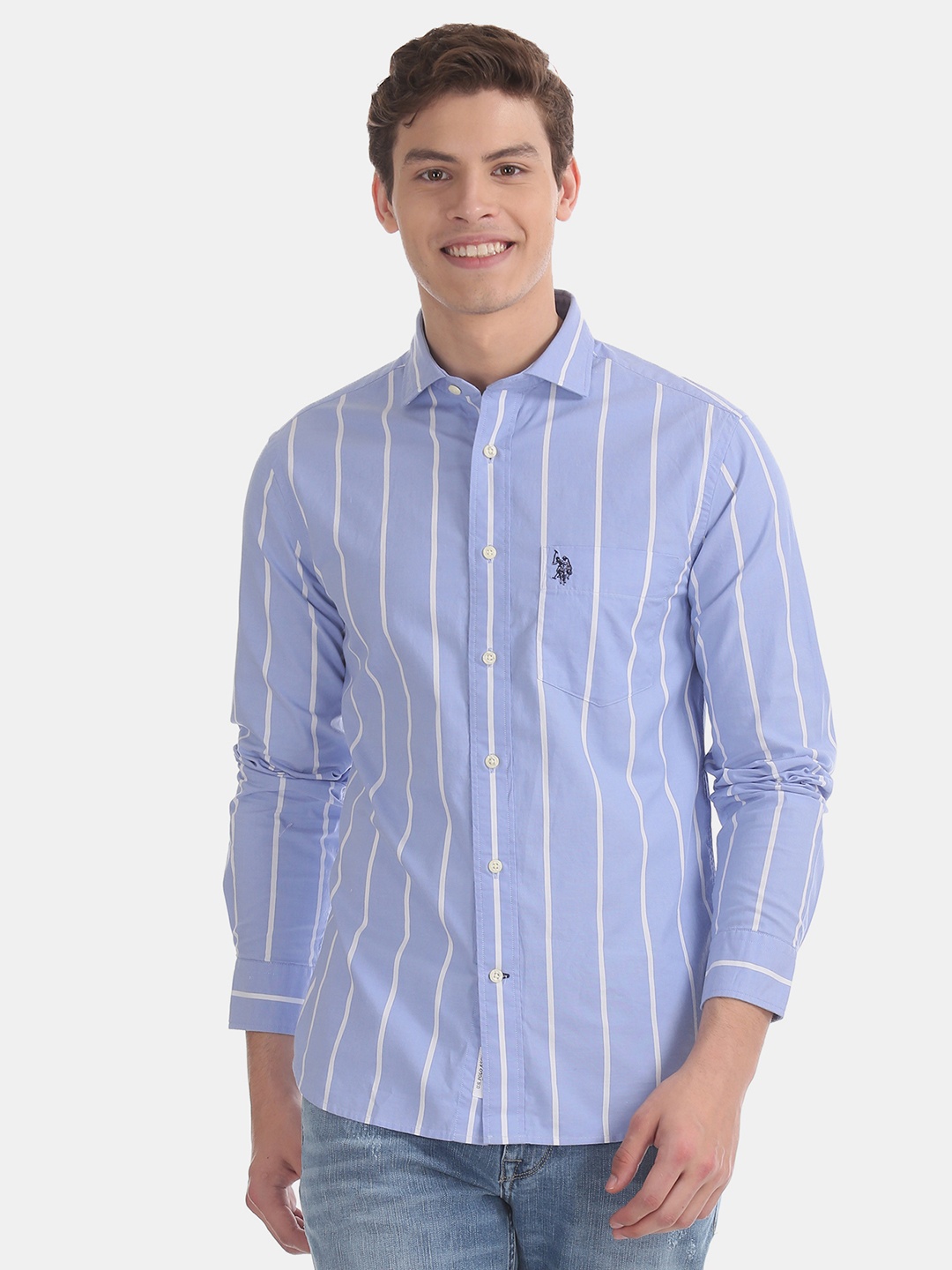 

U.S. Polo Assn. Men Blue & White Regular Fit Striped Casual Shirt