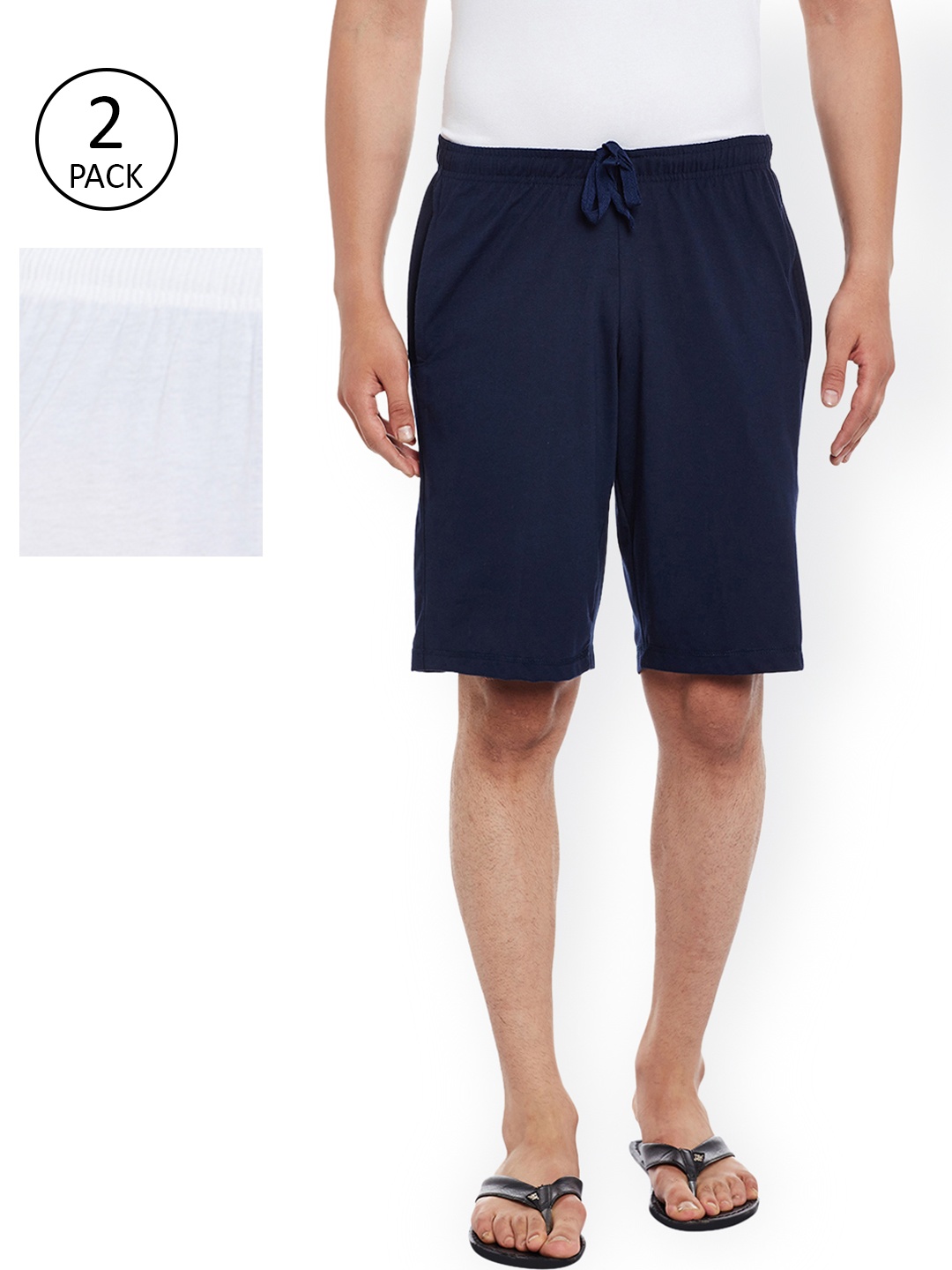 

MACK JONNEY Men Pack of 2 Navy Blue & White Solid Lounge Shorts