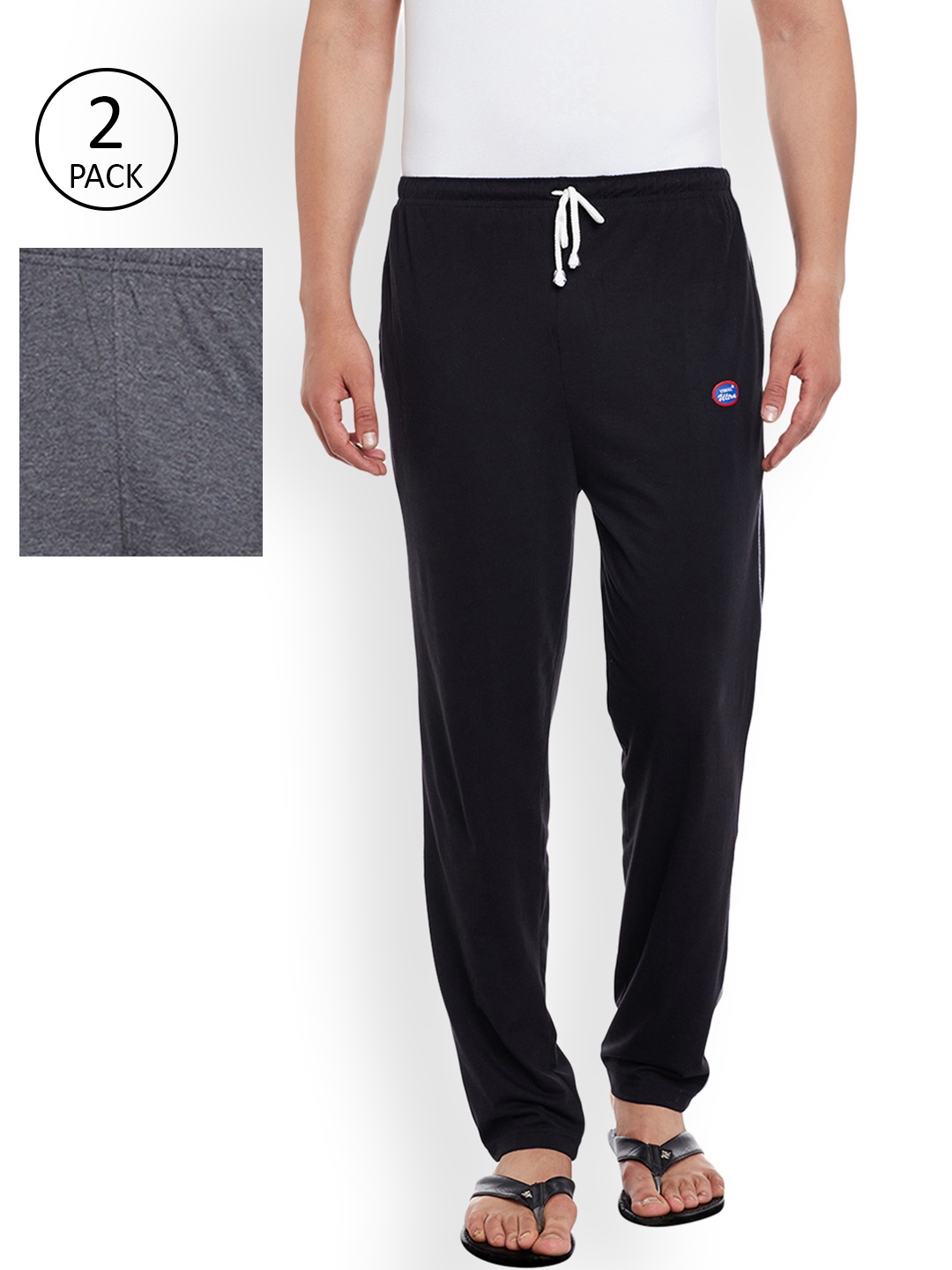 

VIMAL Men Pack of 2 Black & Grey Solid Lounge Pants