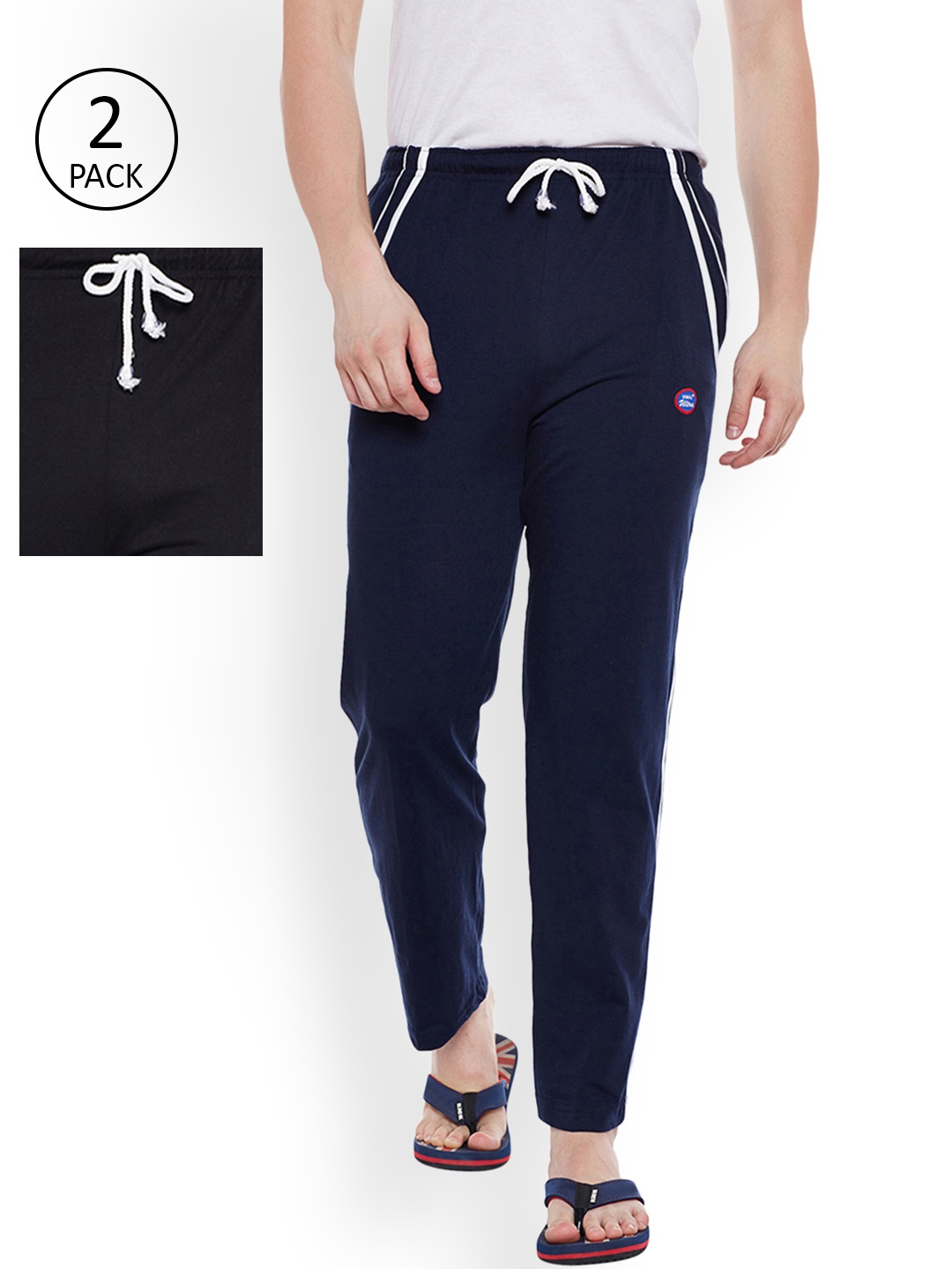 

VIMAL JONNEY Men Pack of 2 Navy Blue & Black Solid Lounge Pants