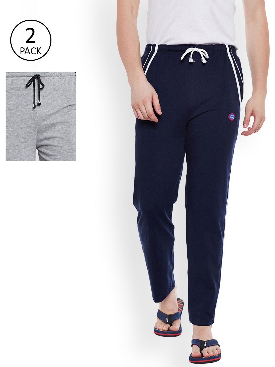 

VIMAL JONNEY Men Pack of 2 Navy Blue & Grey Melange Solid Lounge Pants