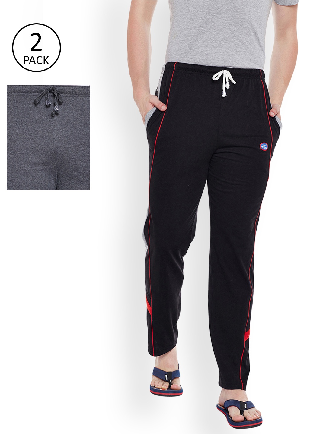 

VIMAL JONNEY Men Pack of 2 Navy Blue & Grey Melange Solid Lounge Pants