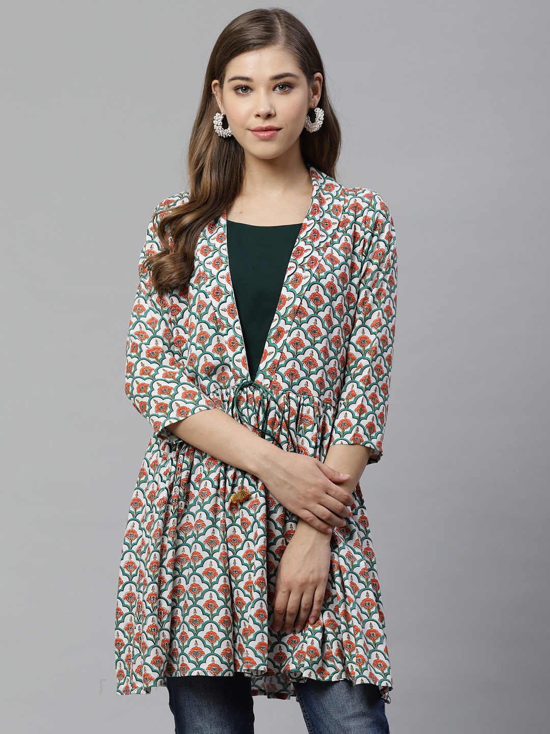 

Ahalyaa Women Ethnic Printed Waist Tie-Up Tunic, Multi