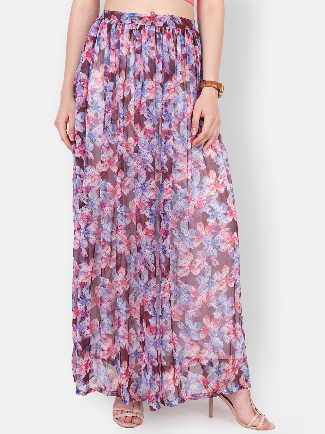 

SCORPIUS Women Purple & Pink Floral Printed Flared Maxi Skirt