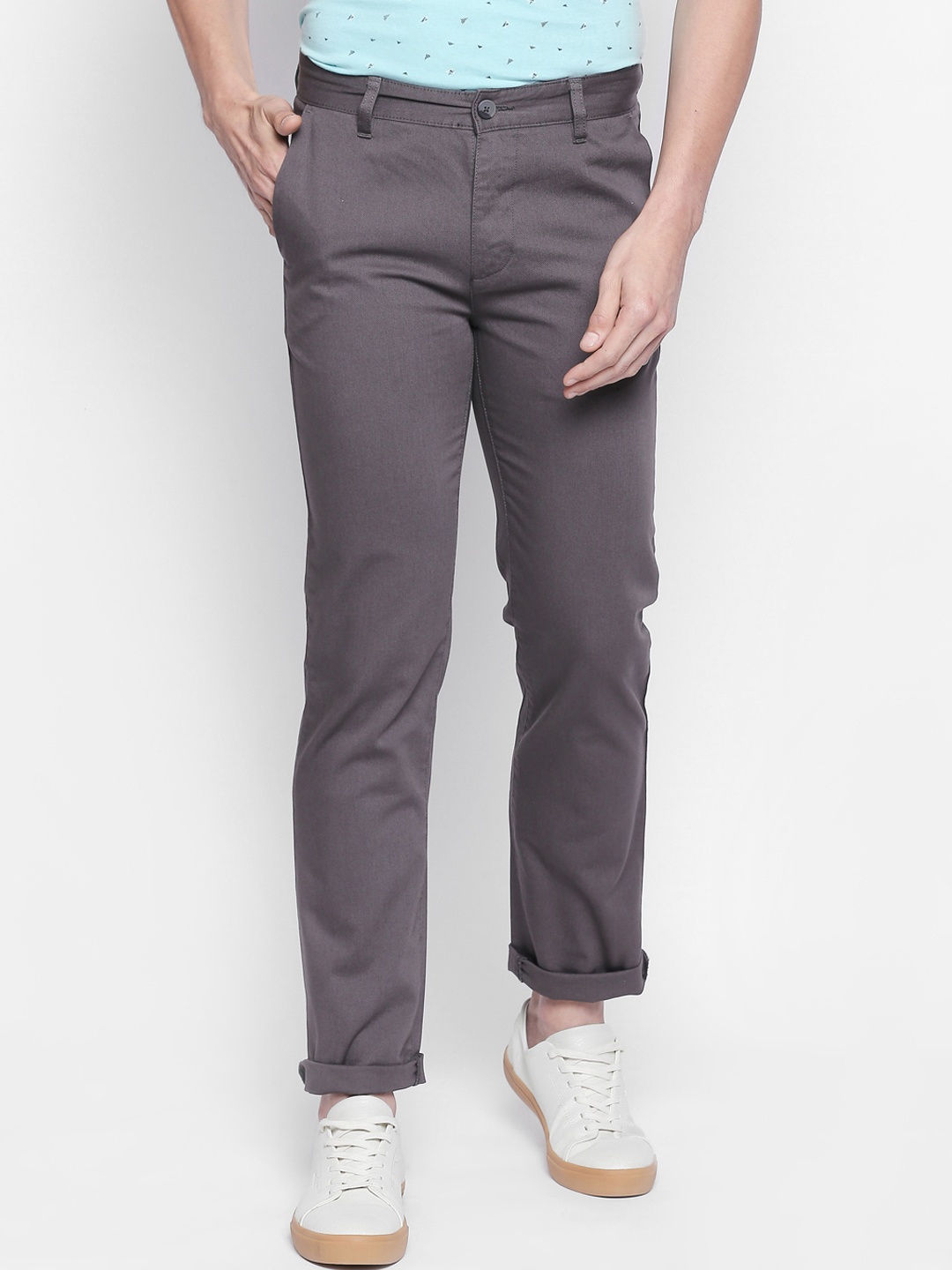 

BYFORD by Pantaloons Men Grey Slim Fit Solid Regular Trousers