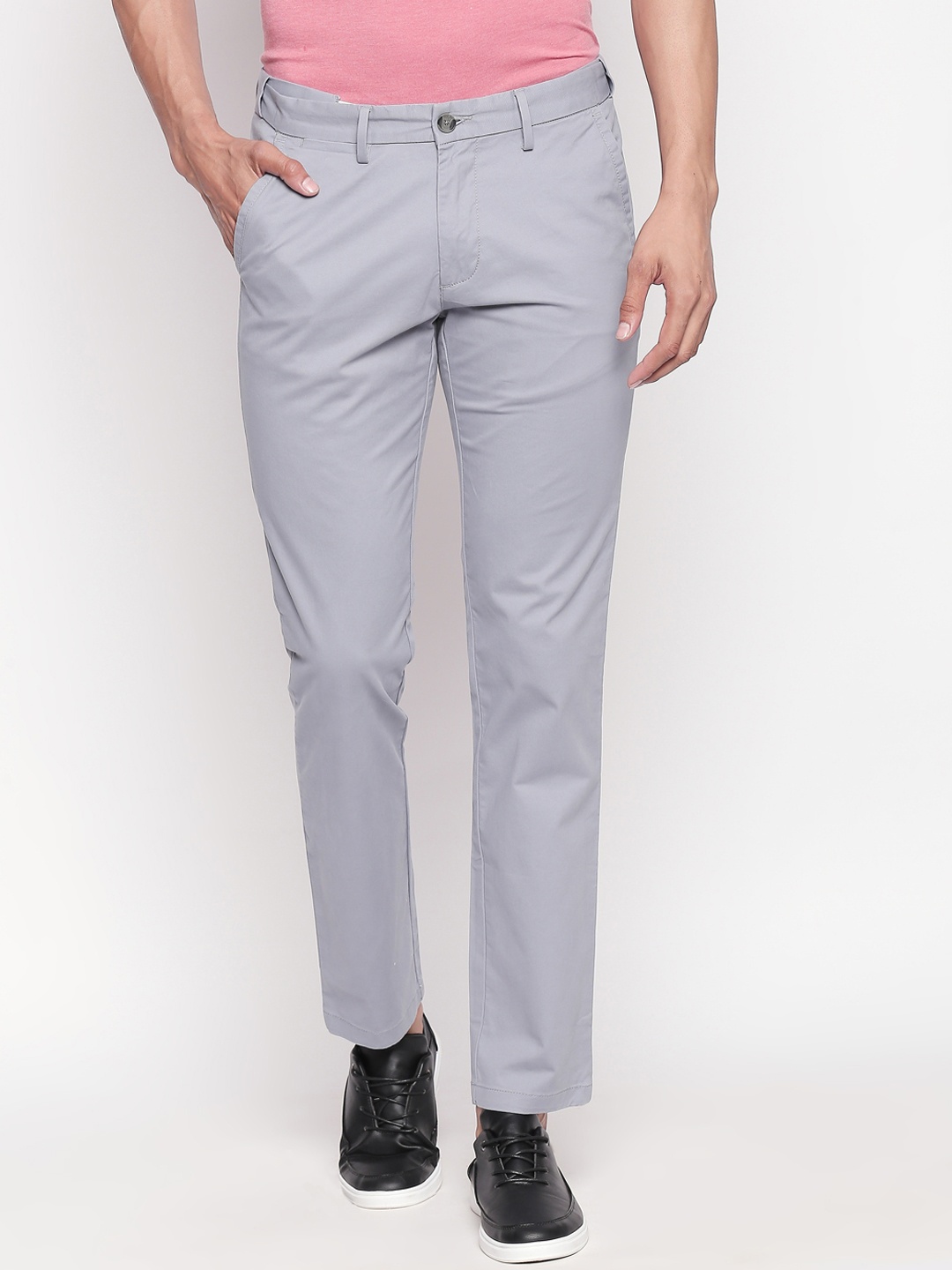 

BYFORD by Pantaloons Men Grey Slim Fit Solid Regular Trousers