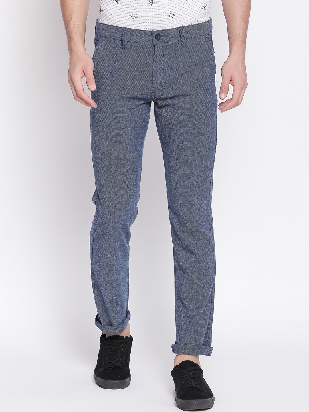 

BYFORD by Pantaloons Men Blue Slim Fit Self Design Regular Trousers