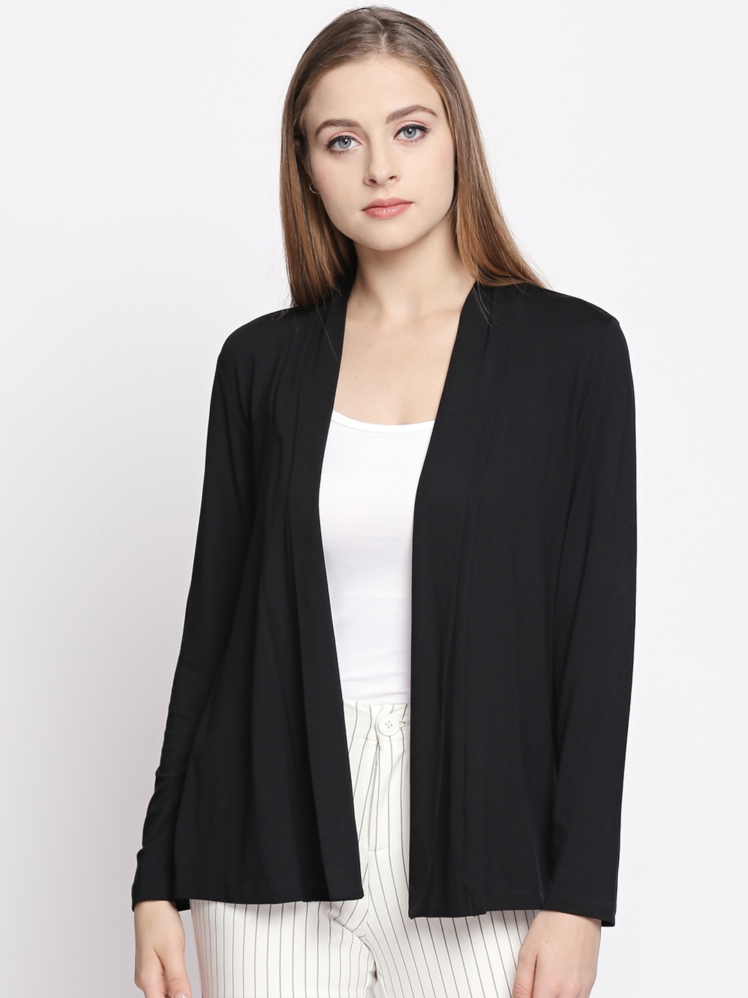 

Annabelle by Pantaloons Women Black Solid Open Front Shrug
