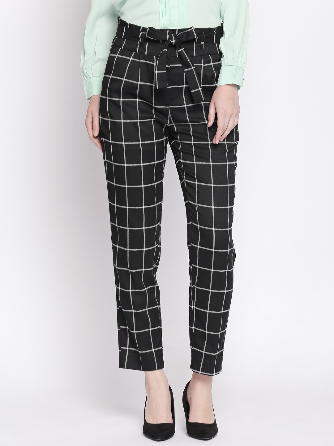 

Annabelle by Pantaloons Women Black & White Tapered Fit Checked Peg Trousers