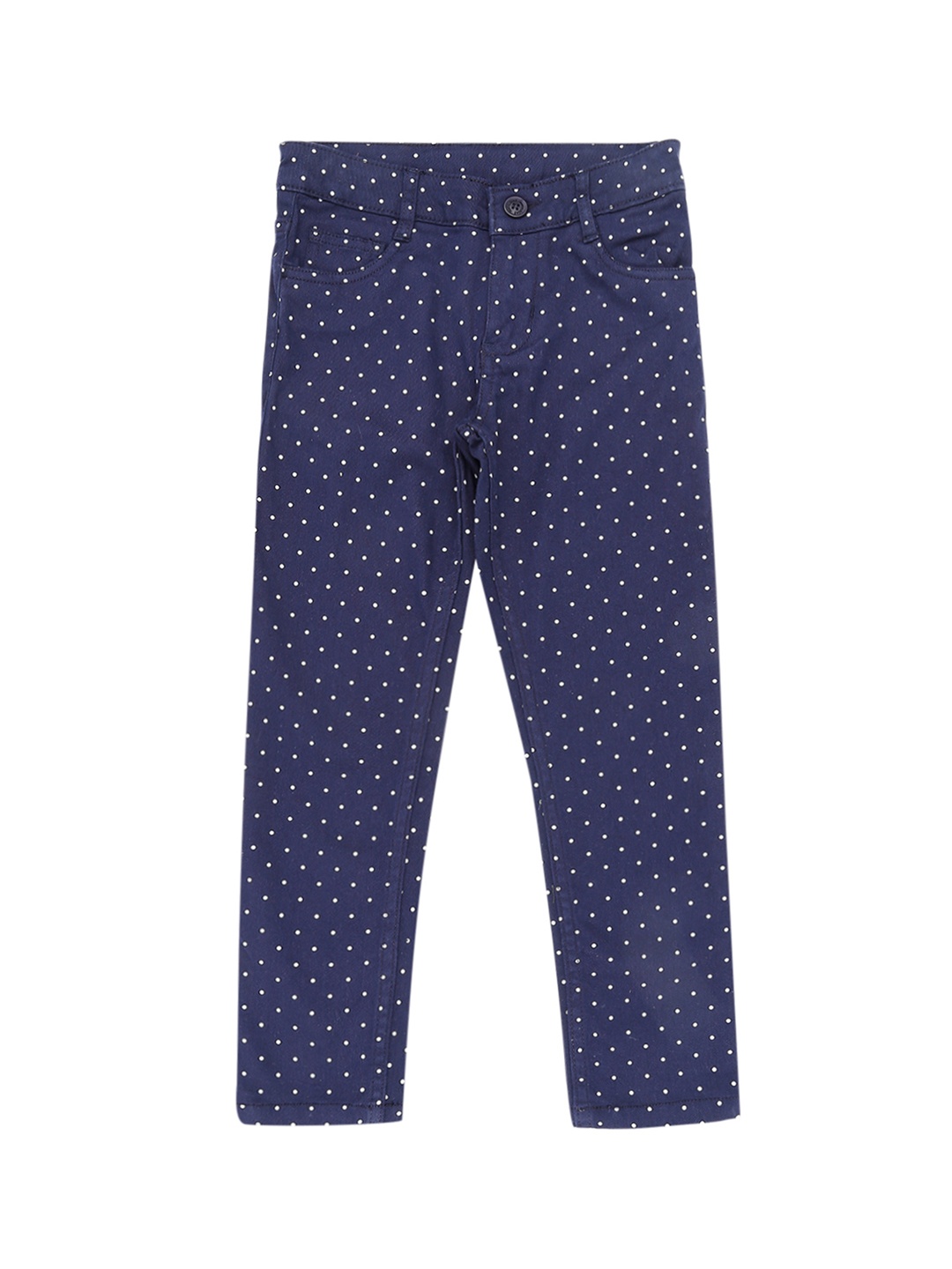 

Pantaloons Junior Girls Navy Blue & White Regular Fit Printed Trousers