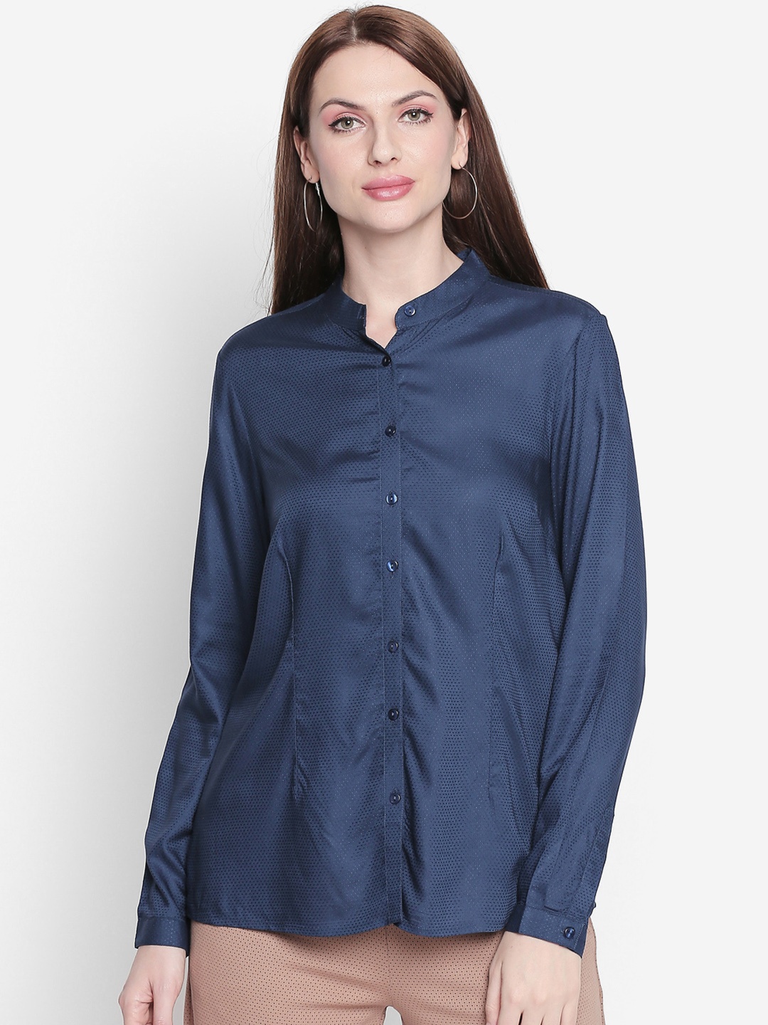 

Annabelle by Pantaloons Women Navy Blue Regular Fit Self Design Casual Shirt