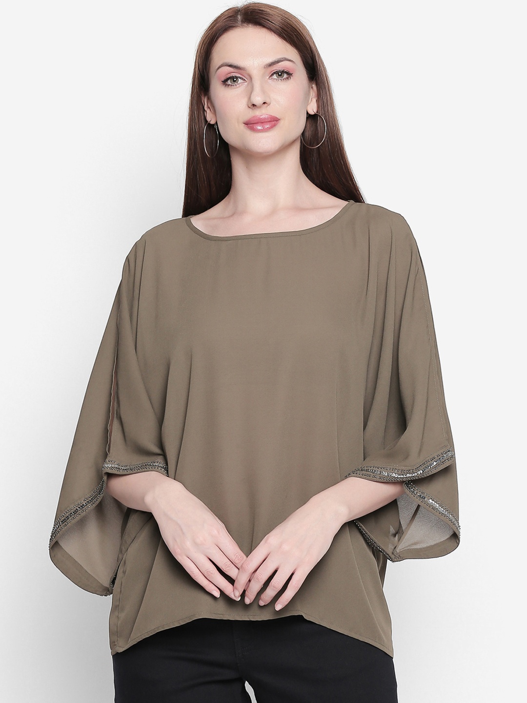 

Forever Glam by Pantaloons Women Olive Brown Solid A-Line Top