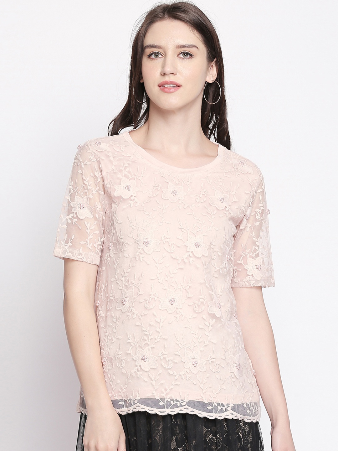 

Forever Glam by Pantaloons Women Nude Lace Top With Embellishments