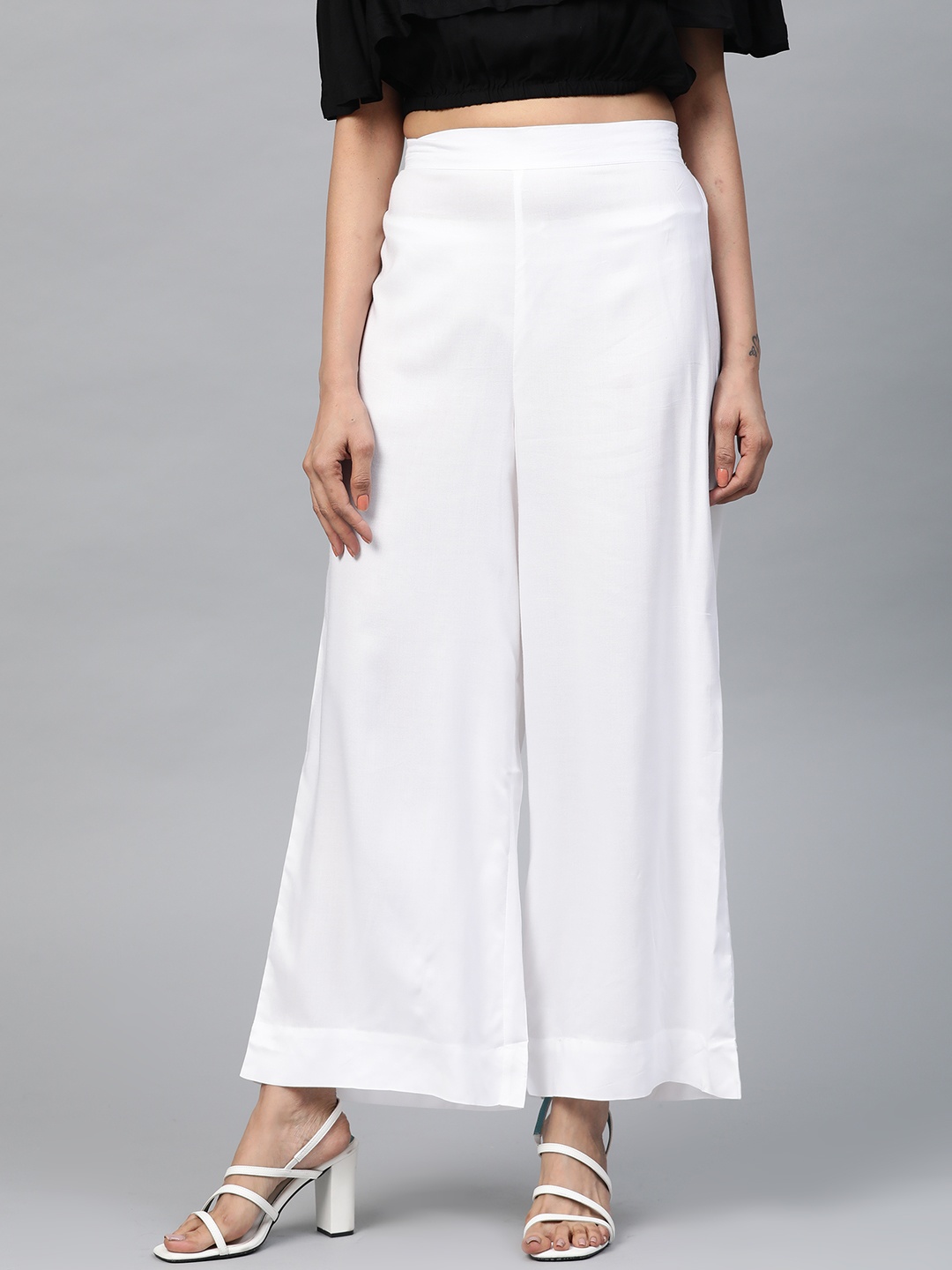 

AURELIA Women White Solid Wide Leg Palazzos