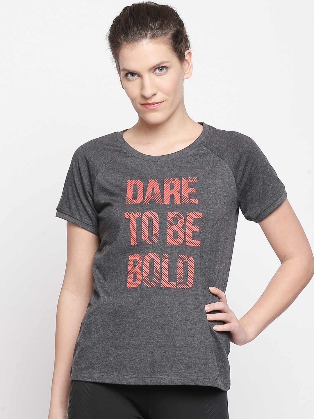 

Ajile by Pantaloons Women Charcoal Grey Printed Round Neck T-shirt