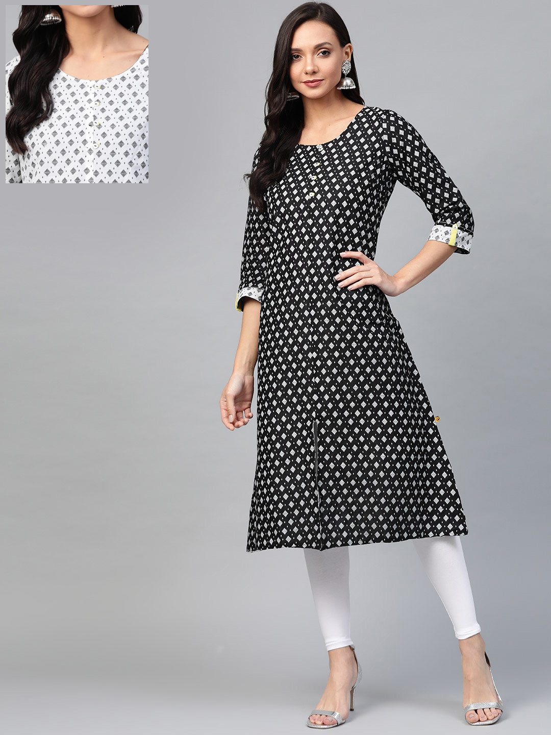 

AURELIA Straight Cotton Kurta, Black