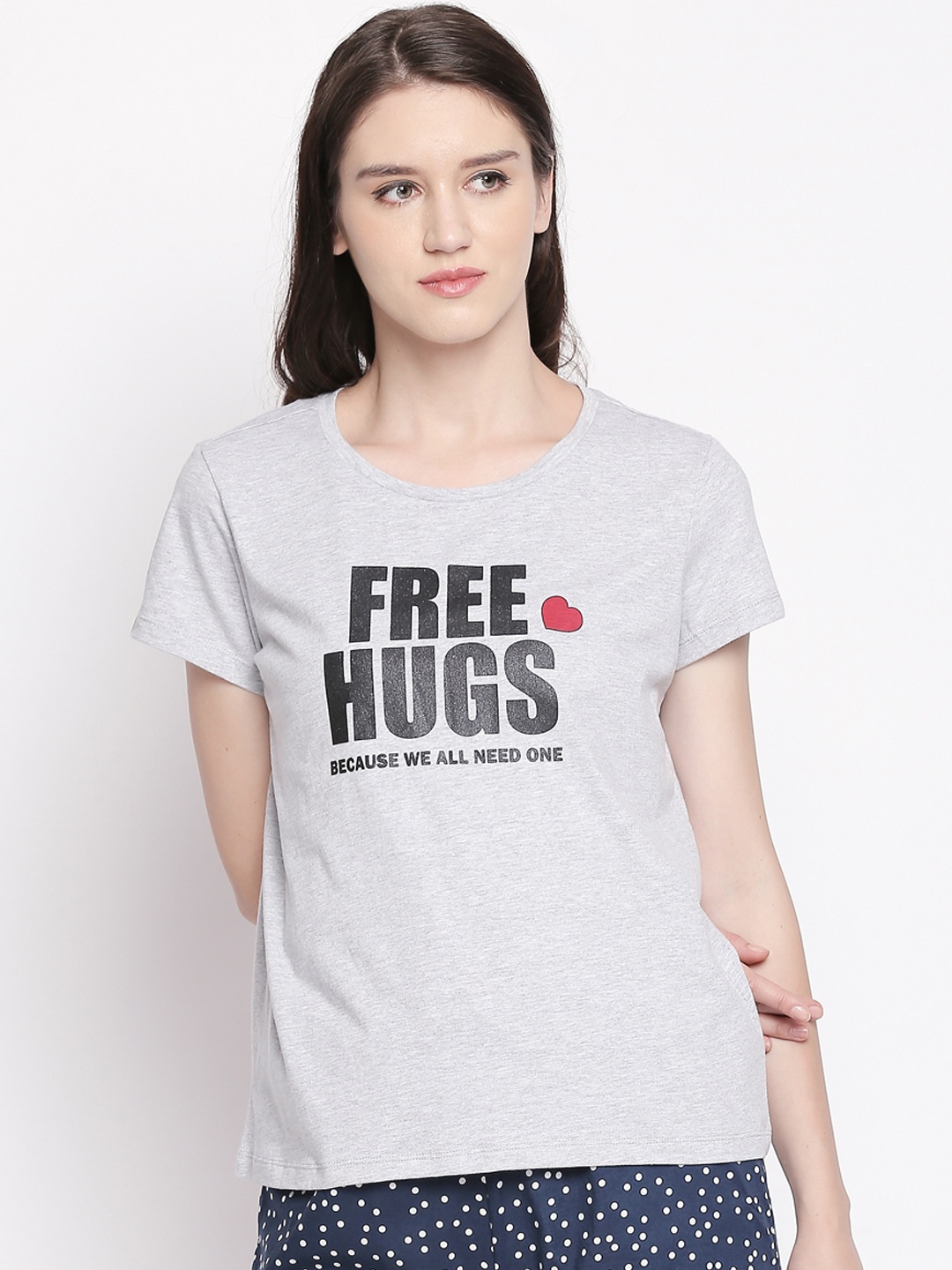 

Dreamz by Pantaloons Women Grey Melange Printed Lounge tshirt