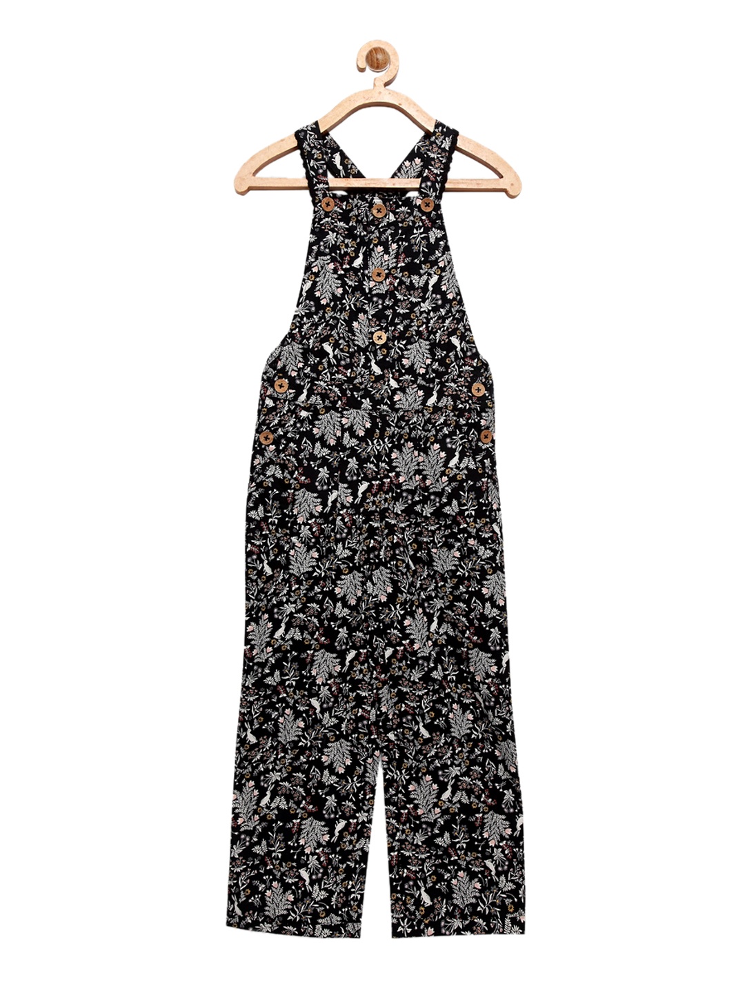 

Cherry Crumble Girls Black Floral Printed Dungarees
