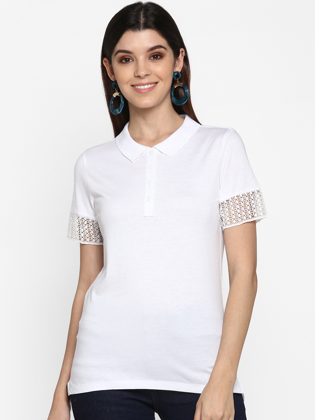 

Mode by Red Tape Women White Solid Polo Collar T-shirt