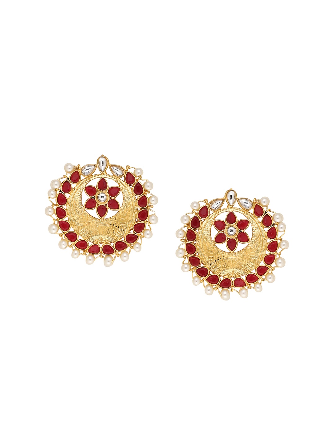 

Shoshaa Gold-Plated & Red Circular Drop Earrings