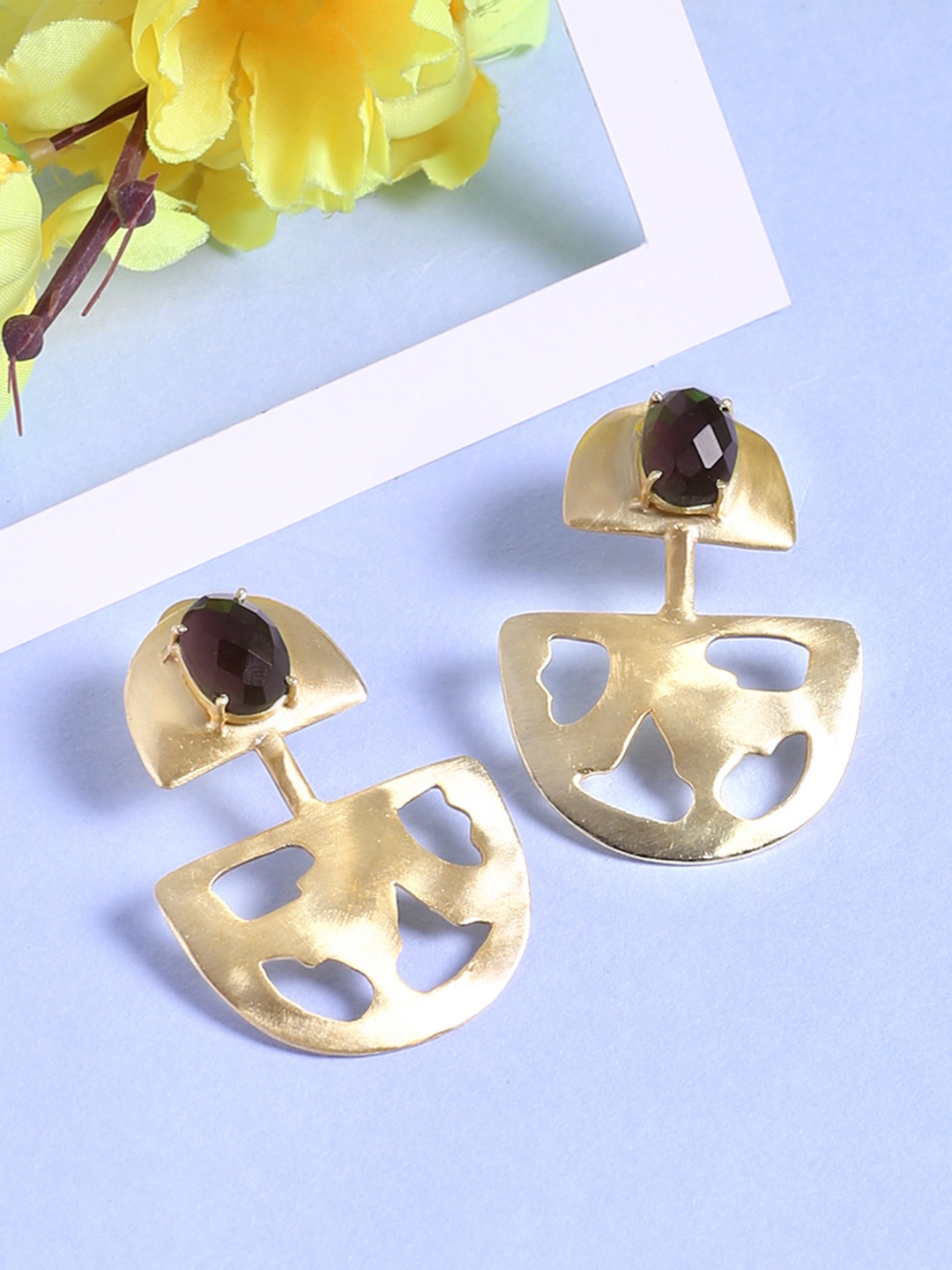 

Shoshaa Gold-Toned & Purple Handcrafted Contemporary Drop Earrings