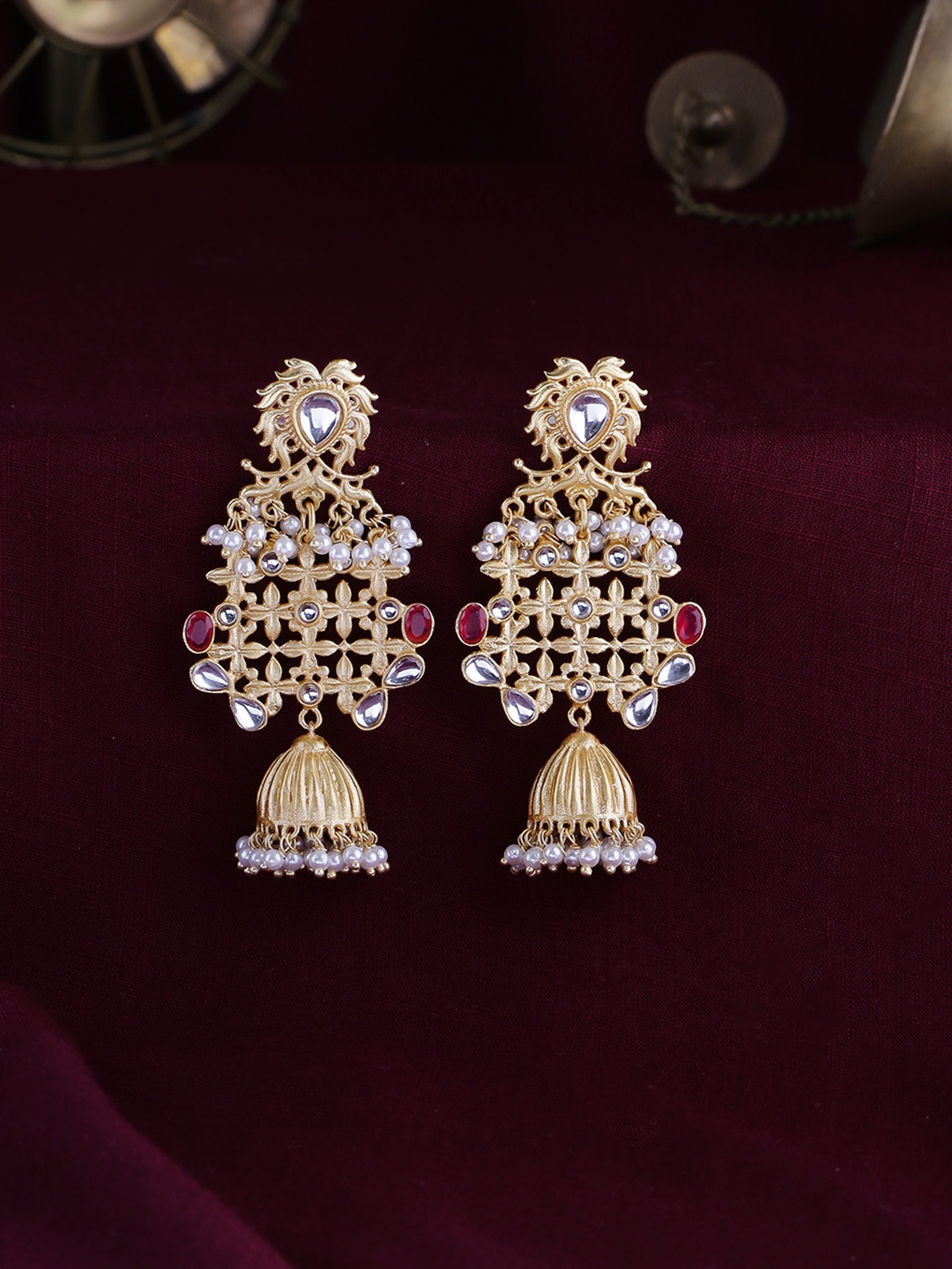 

Shoshaa Gold-Plated & Off-White Dome Shaped Drop Earrings