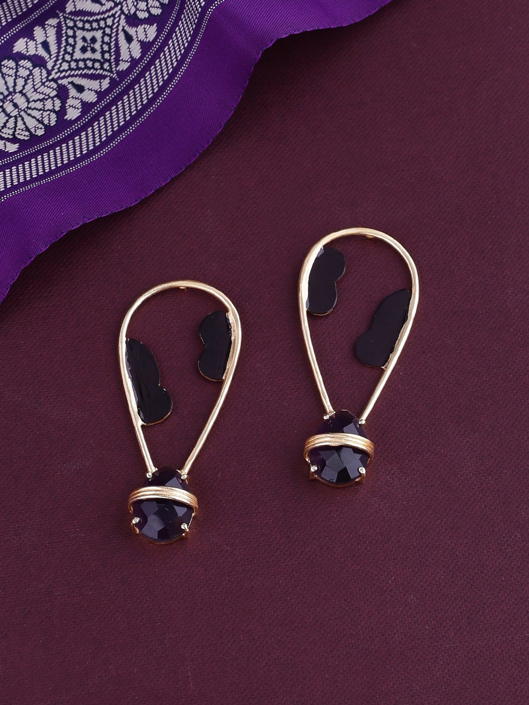 

Shoshaa Gold-Plated & Purple Teardrop Shaped Drop Earrings