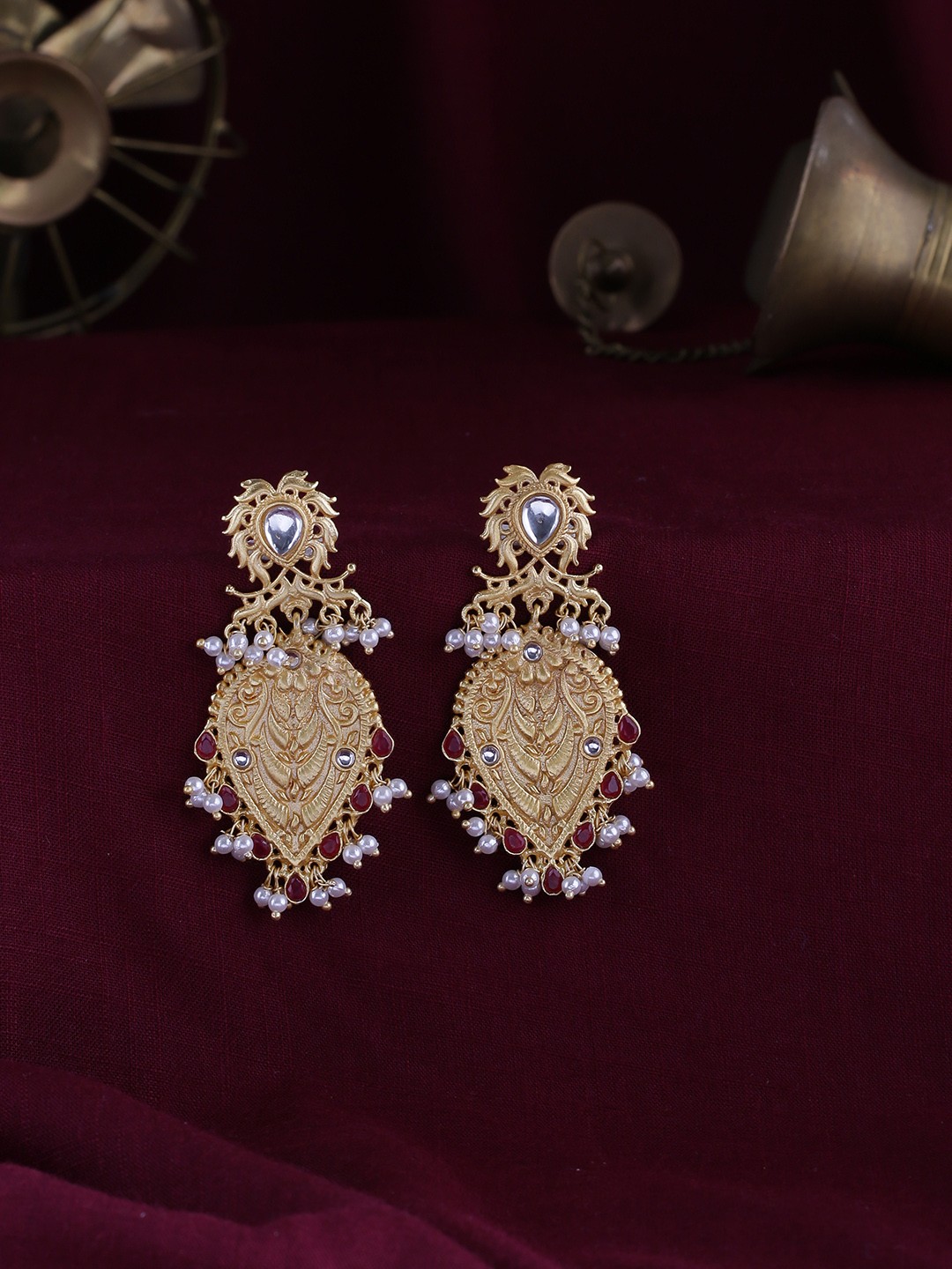 

Shoshaa Gold-Plated & Red Handcrafted Classic Drop Earrings
