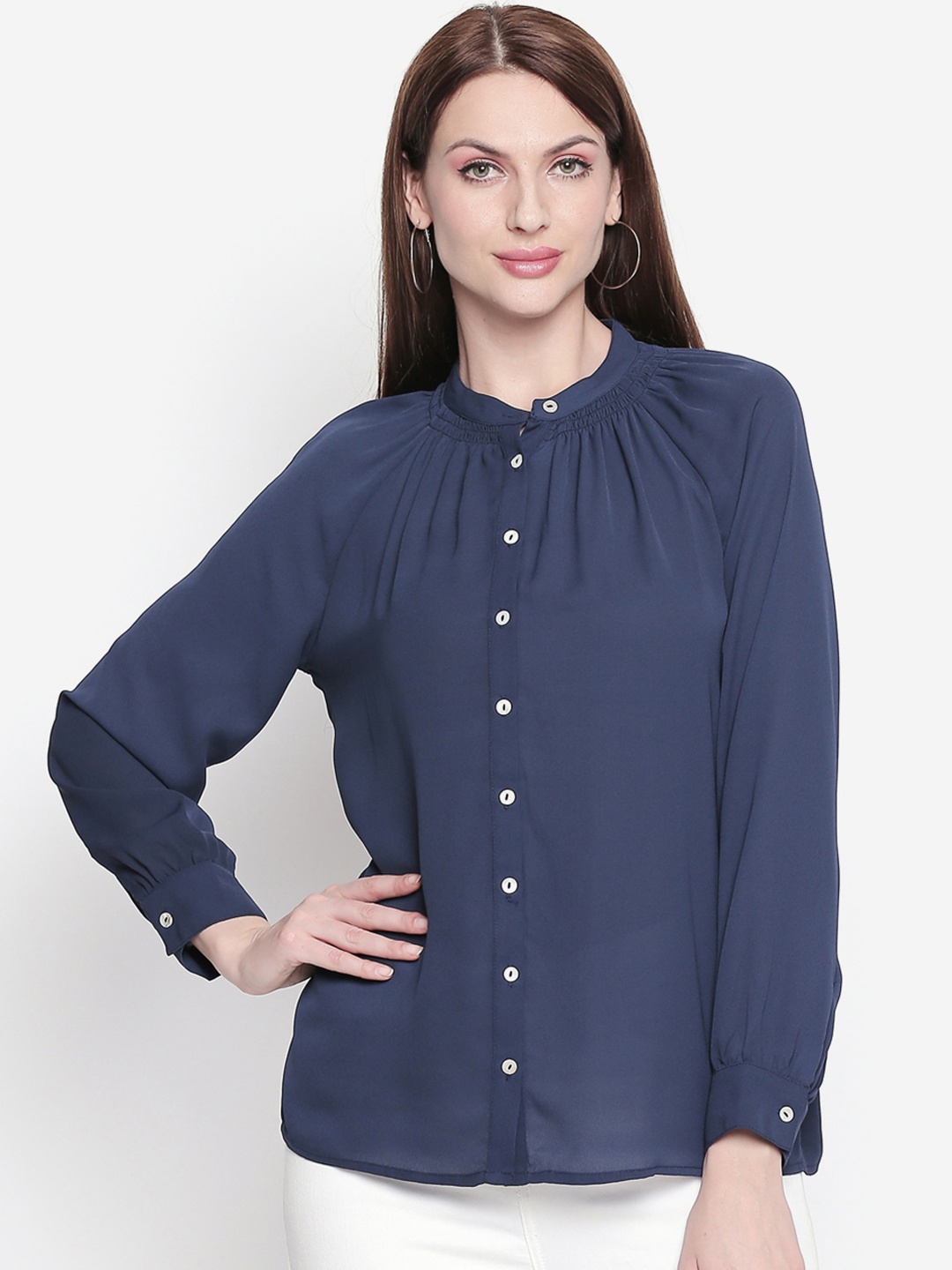 

Annabelle by Pantaloons Women Navy Blue Solid Shirt Style Top