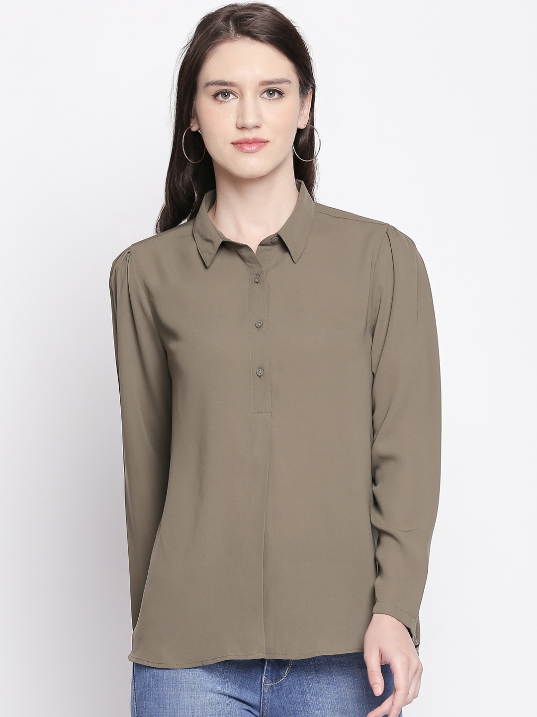 

Annabelle by Pantaloons Women Olive Green Solid Shirt Style Top