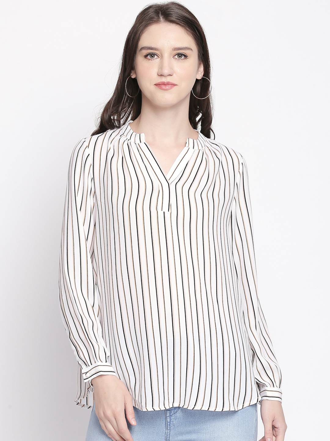 

Annabelle by Pantaloons Women White Striped Shirt Style Top