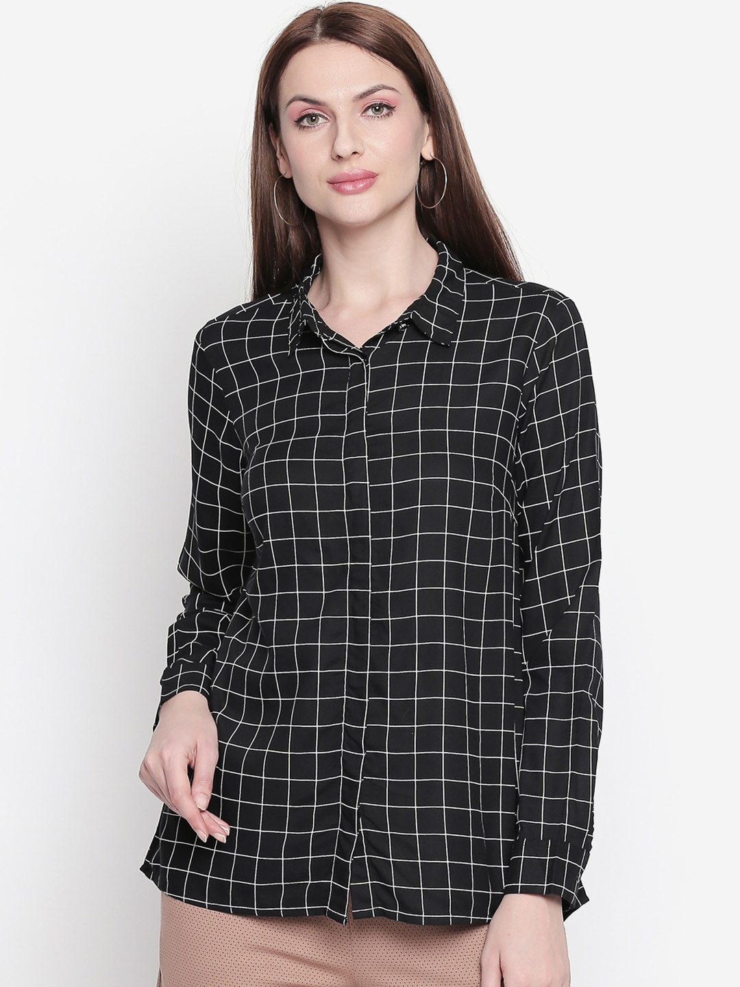 

Annabelle by Pantaloons Women Black & White Checked Shirt Style Top