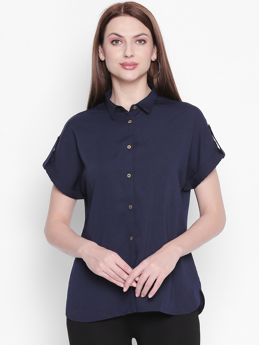 

Annabelle by Pantaloons Women Navy Blue Solid Shirt Style Top