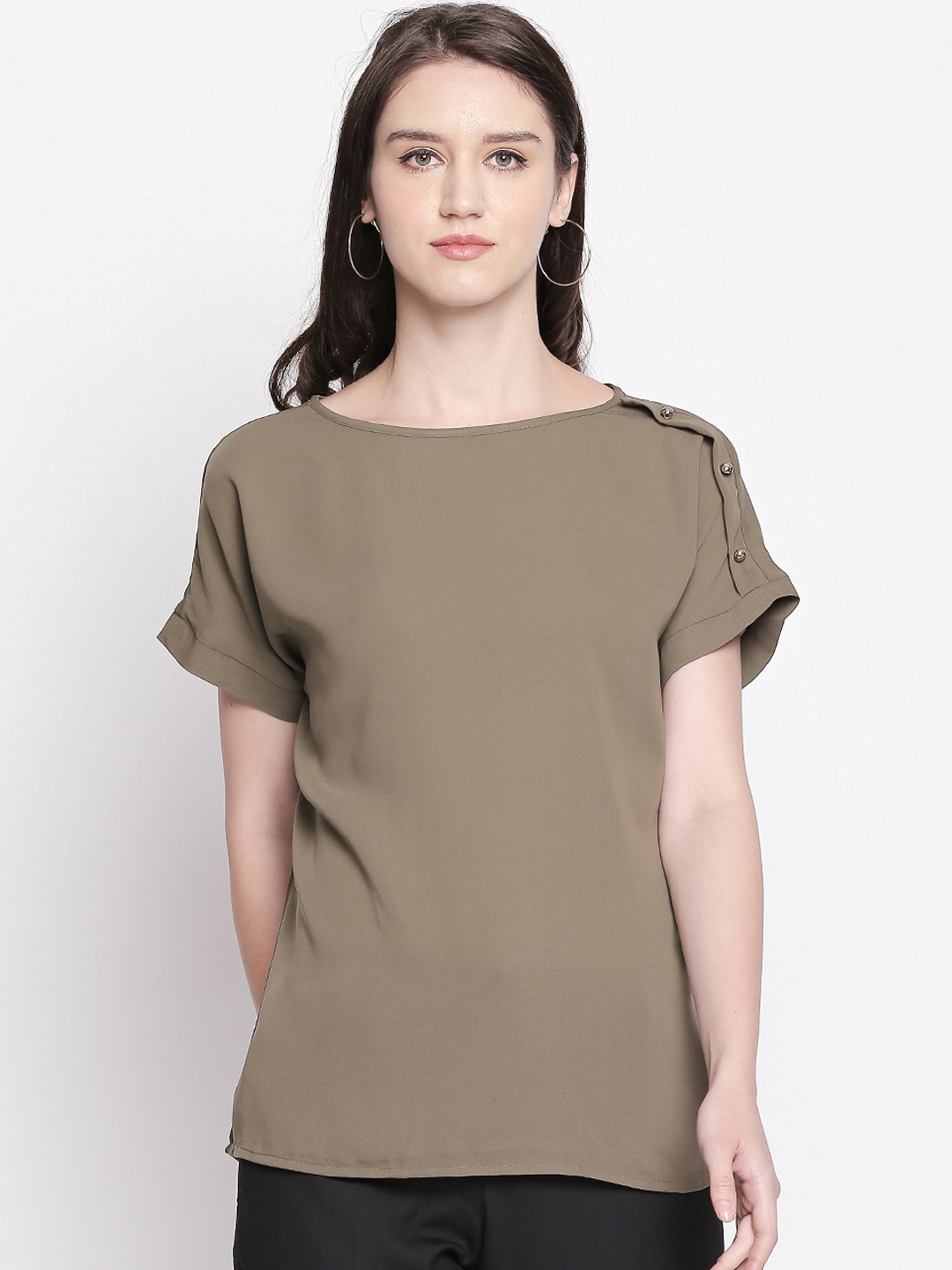 

Annabelle by Pantaloons Women Olive Brown Solid Top