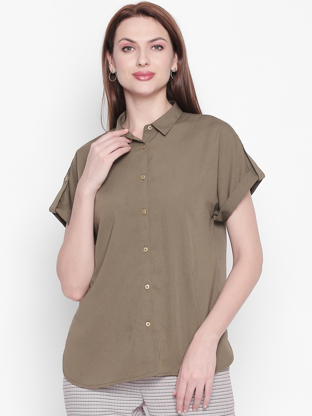 

Annabelle by Pantaloons Women Olive Green Solid Shirt Style Top