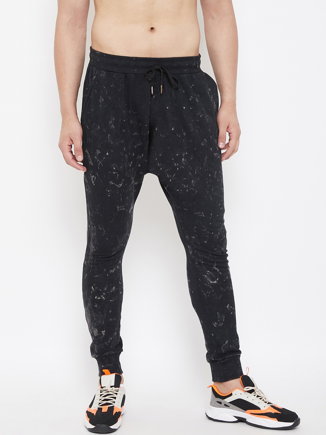 

FUGAZEE Men Black Abstract Printed Acid Drop Crotch Joggers