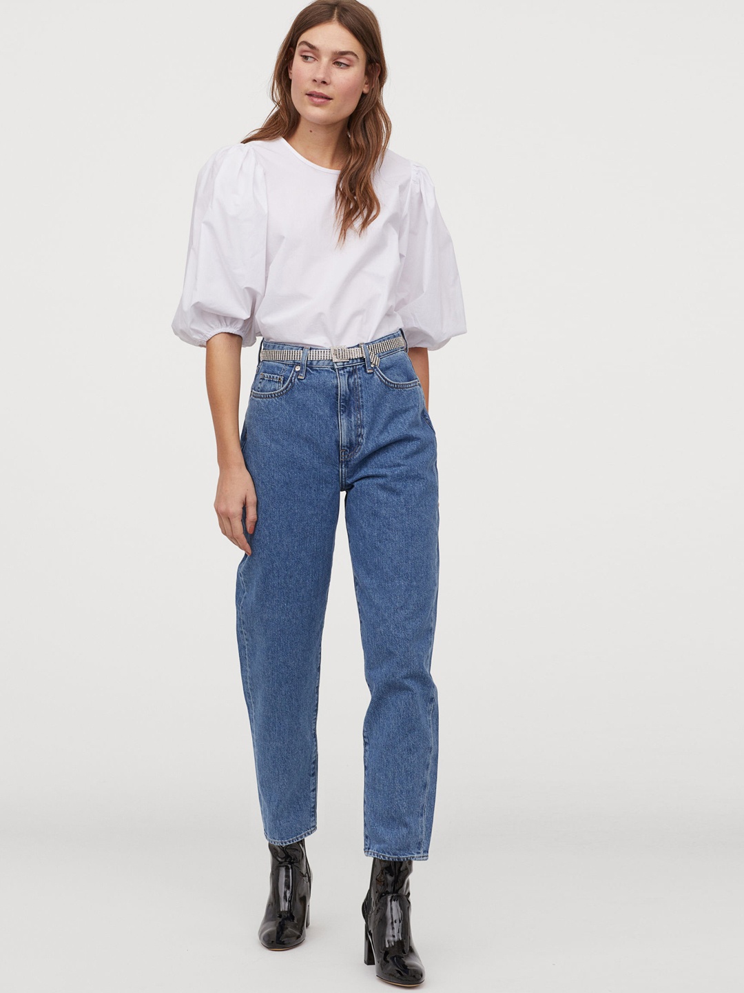 

H&M Women Blue Solid Mom Loose-fit Ultra High Jeans