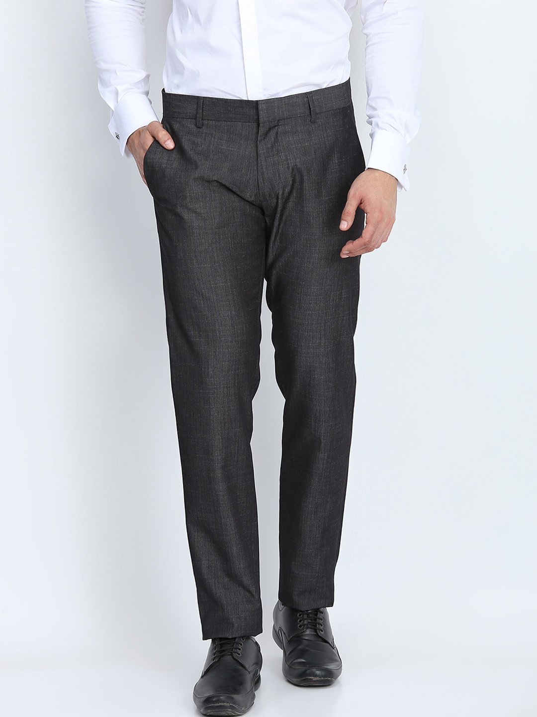 Antony Morato Men Black Regular Fit Checked Formal Trousers