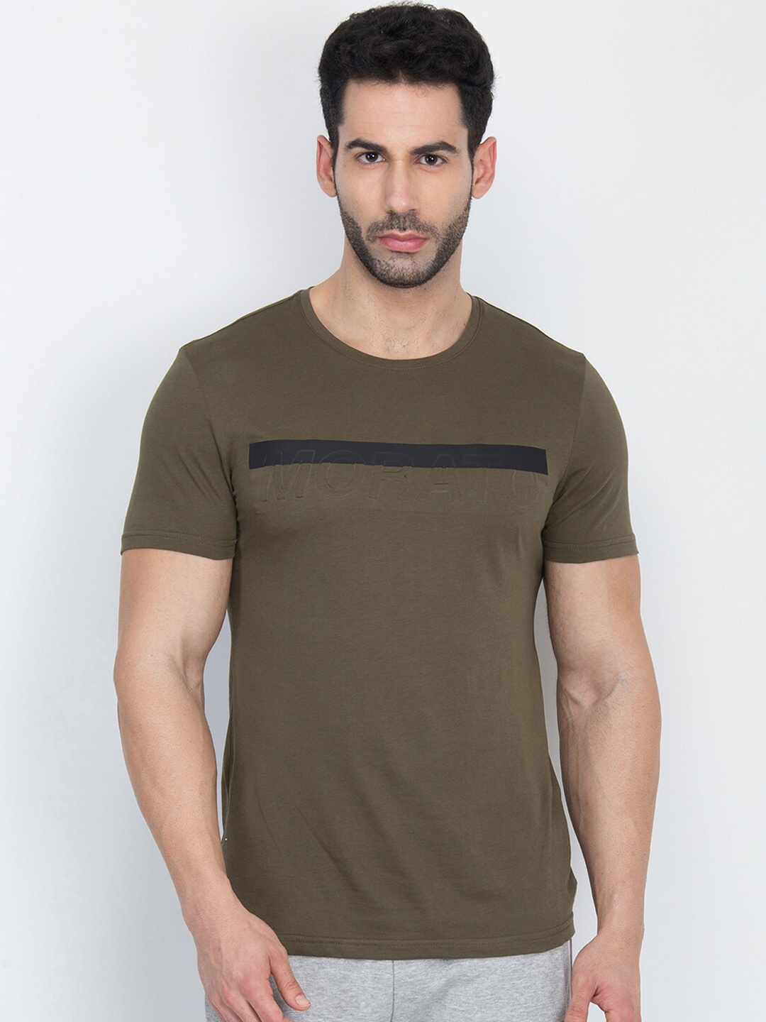 

Antony Morato Men Olive Green Printed Round Neck T-shirt