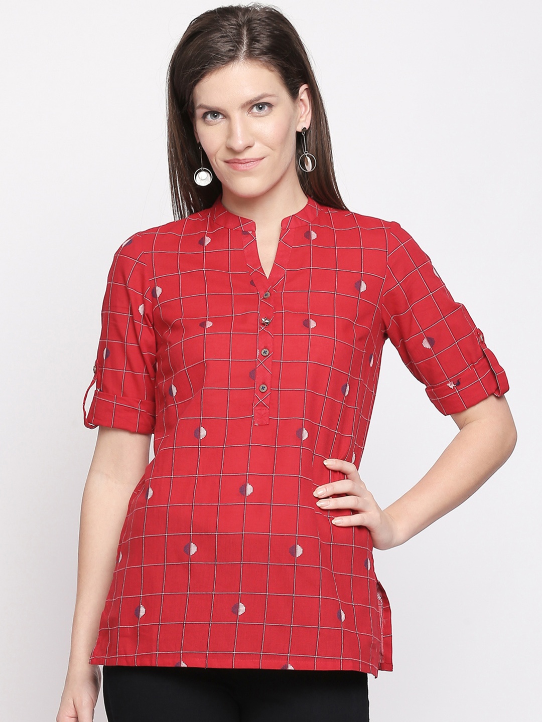 

AKKRITI BY PANTALOONS Women Maroon Checked Tunic