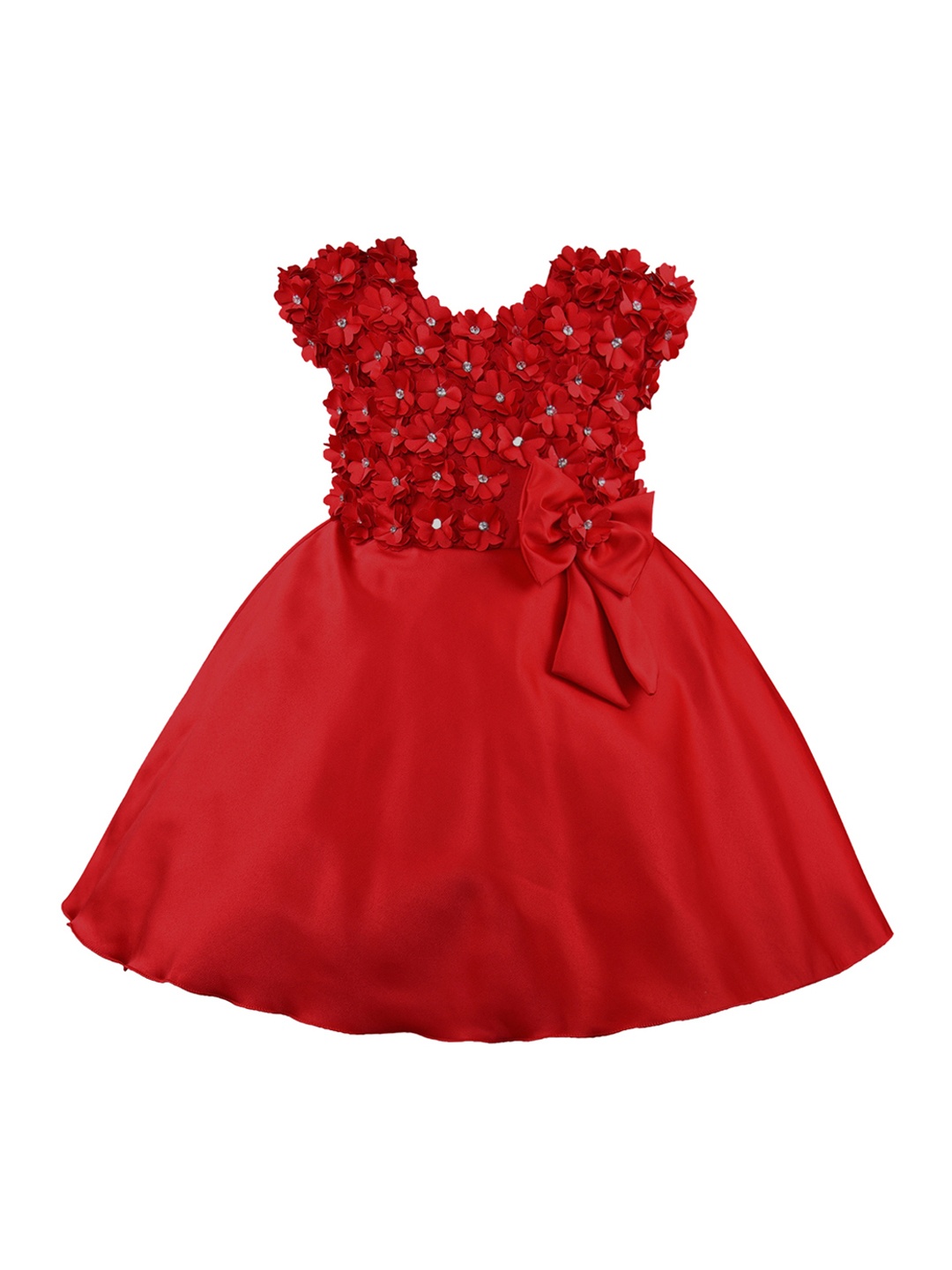 

Wish Karo Girls Red Self Design Fit and Flare Dress