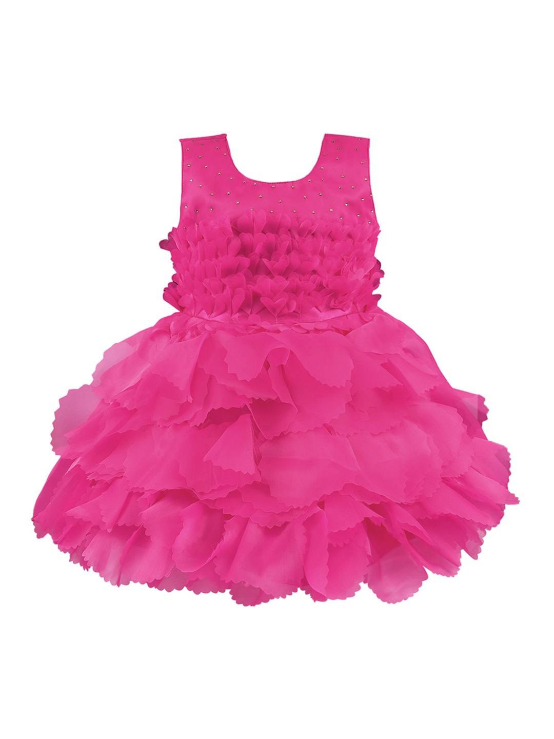 

Wish Karo Infant Pink Solid Layered Fit and Flare Dress