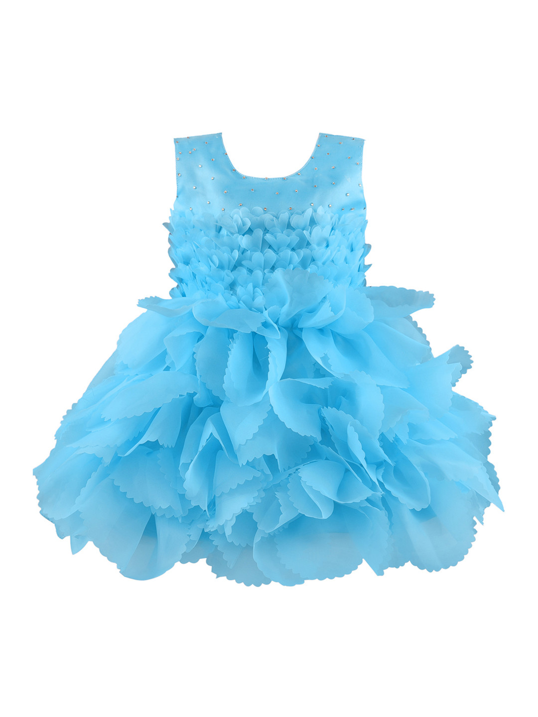 

Wish Karo Girls Blue Self Design Ruffle Fit and Flare Dress