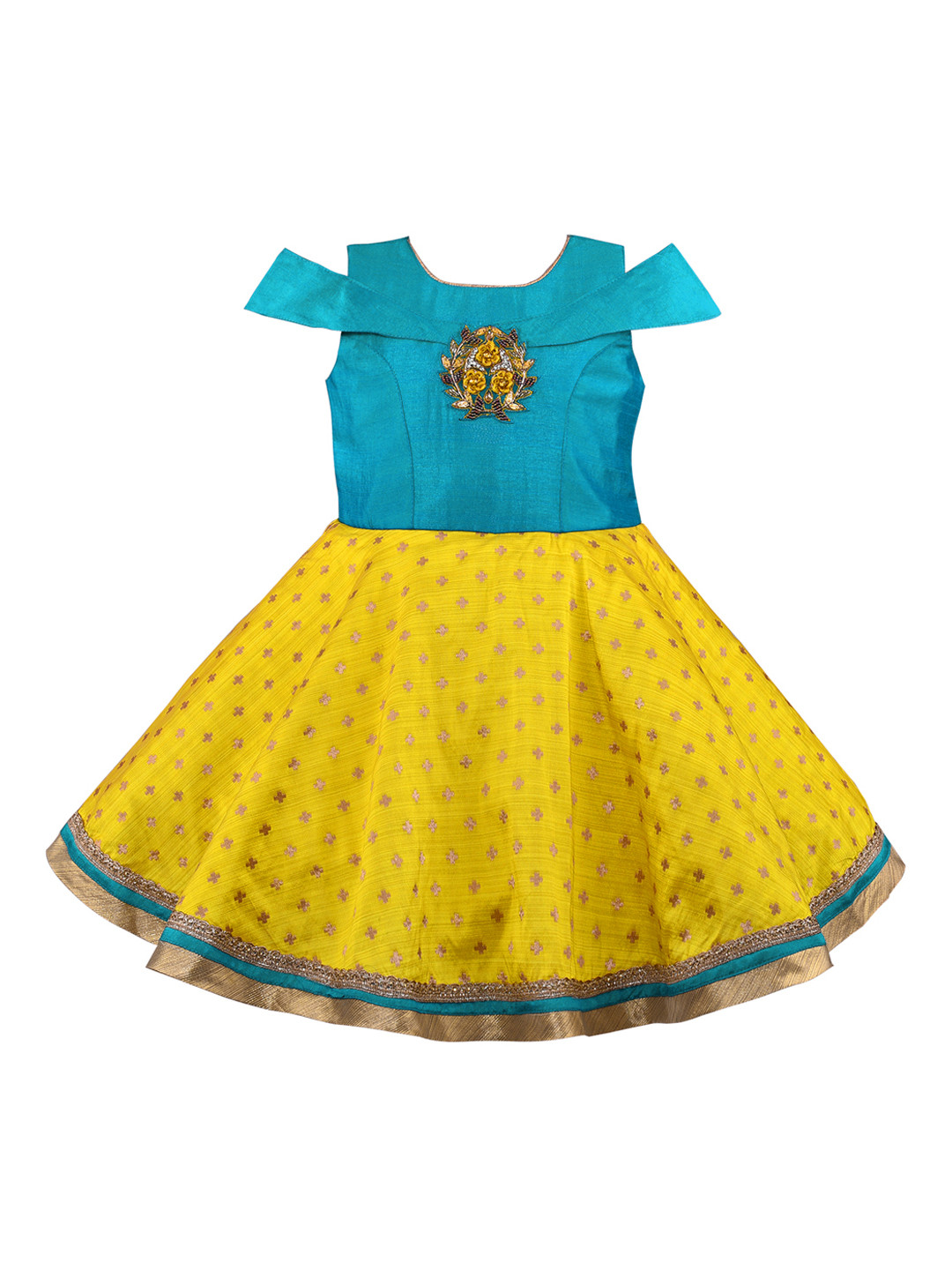 

Wish Karo Girls Blue & Yellow Printed Fit and Flare Dress