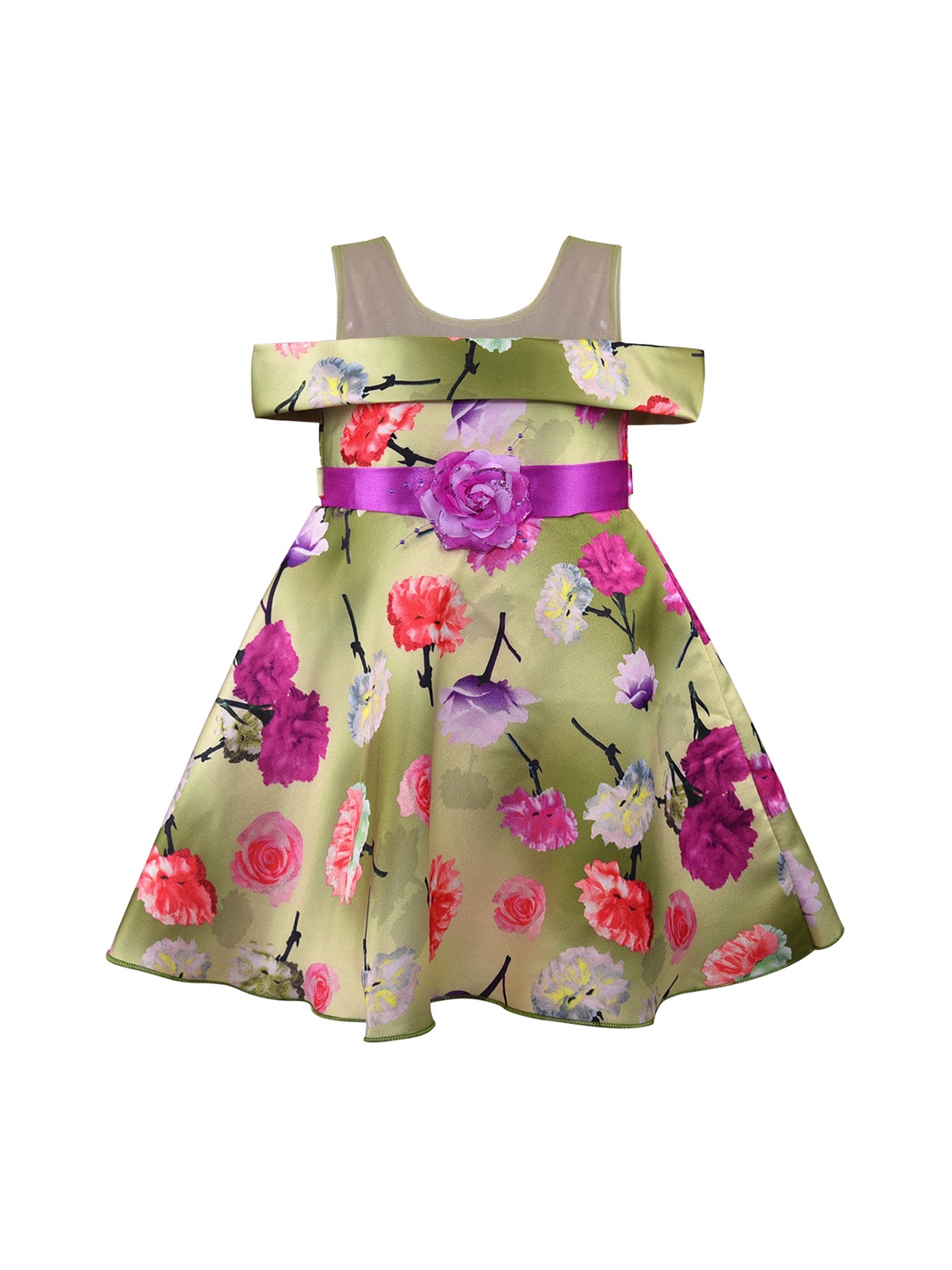 

Wish Karo Girls Sea Green & Purple Printed Fit & Flare Dress