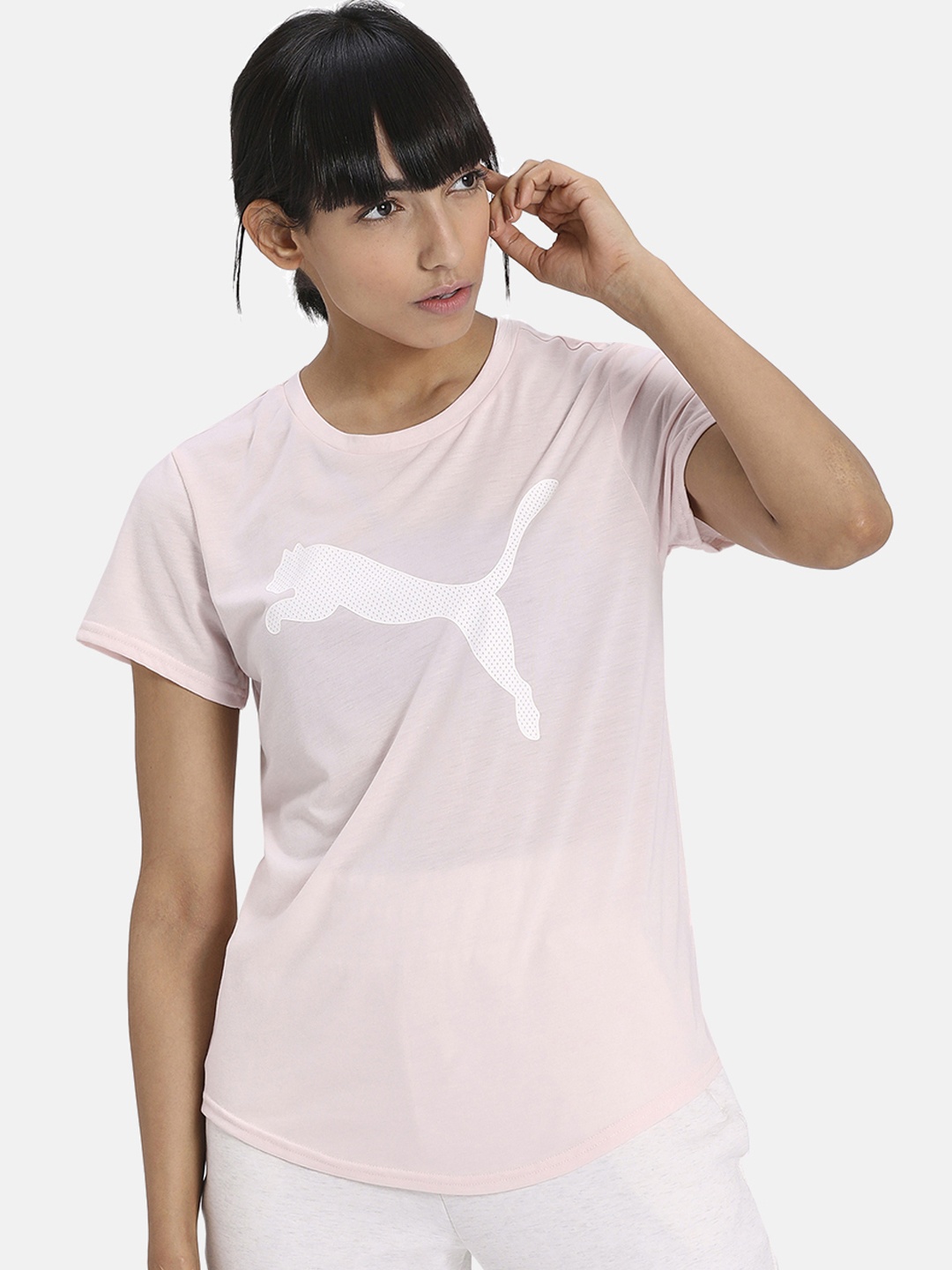

Puma Women Pink Printed Round Neck Evostripe T-shirt