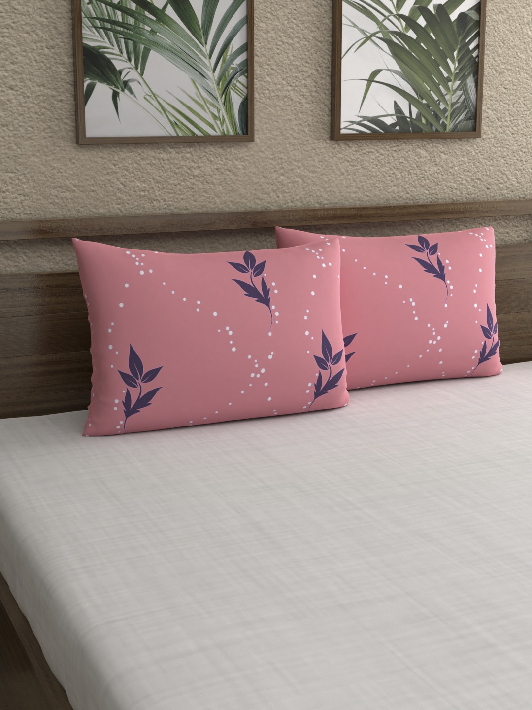 

Home Ecstasy Set of 2 Pink & Blue Floral Print 140 TC Pillow Covers