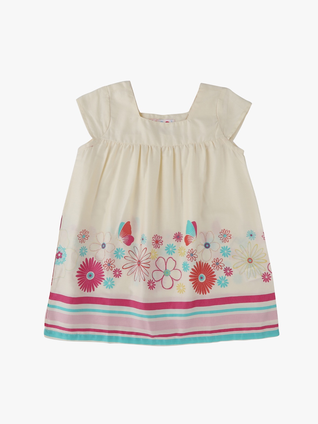 

Kids On Board Girls Cream Floral Print A-Line Dress