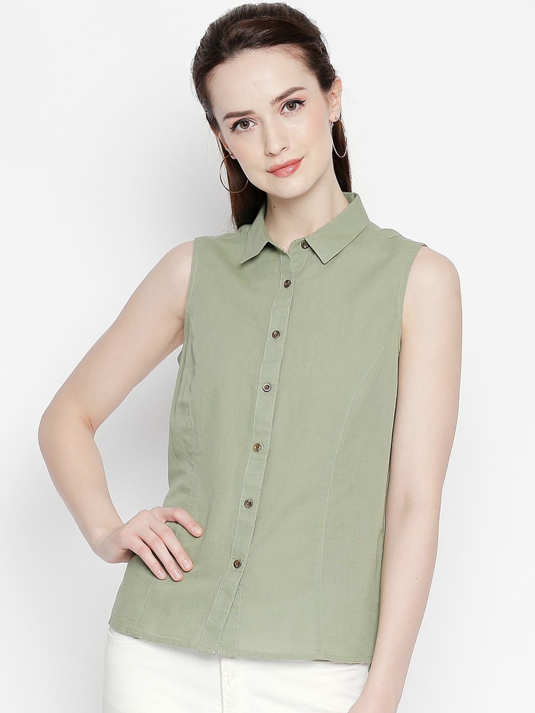

Honey by Pantaloons Women Green Solid Shirt Style Top