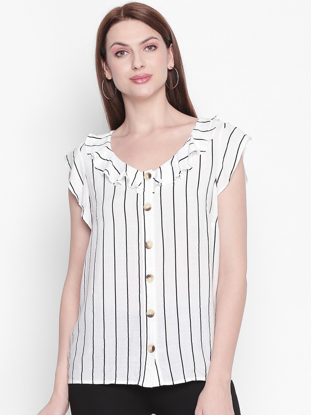 

Honey by Pantaloons Women White & Black Striped Shirt Style Top